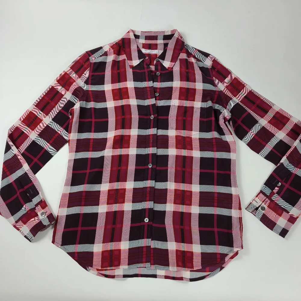 EQUIPMENT Pink Purple Plaid Silk Brett Shirt - S - Picture 3 of 6